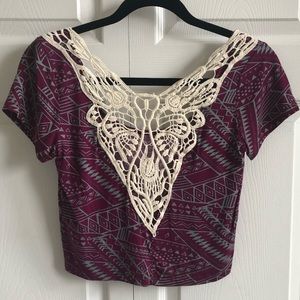 Dark red and light gray crop top